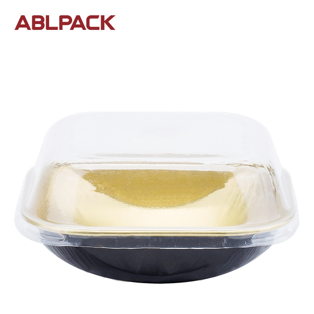ABLPACK 90ML/ 2.9 OZ square shape aluminum food container with PET lid ABLPACK 90ML/ 2.9 OZ square shape aluminum food container with PET lid
