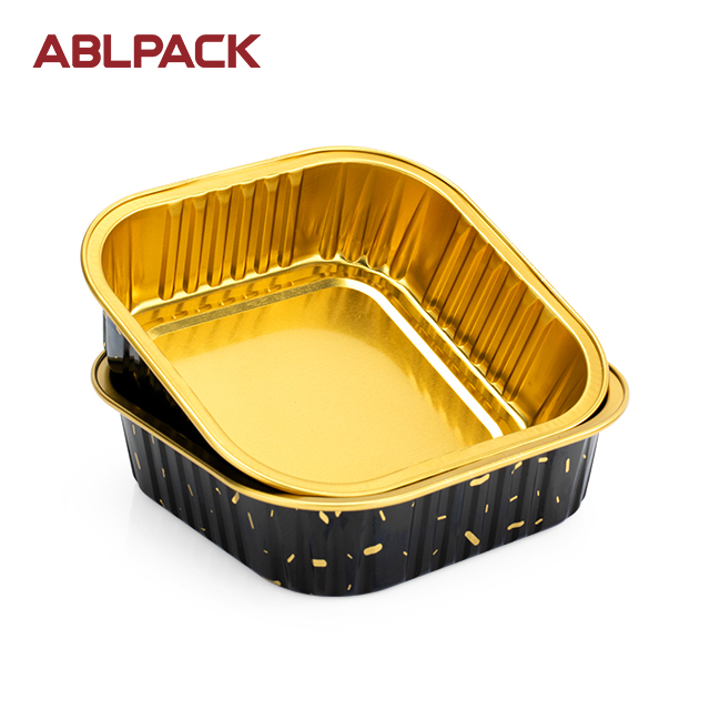 ABLPACK 365ML/12.3 OZ Square shape aluminum foil baking container with diamond PET lid ABLPACK 365ML/12.3 OZ Square shape aluminum foil baking container with diamond PET lid