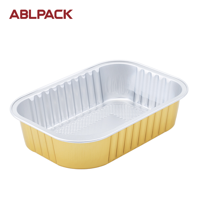 ABLPACK 450 ML/15 OZ oblong aluminum foil takeaway food tray with pet lid ABLPACK 450 ML/15 OZ oblong aluminum foil takeaway food tray with pet lid