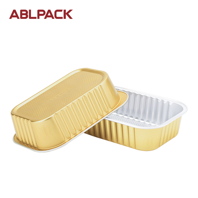 ABLPACK 450 ML/15 OZ oblong aluminum foil takeaway food tray with pet lid ABLPACK 450 ML/15 OZ oblong aluminum foil takeaway food tray with pet lid