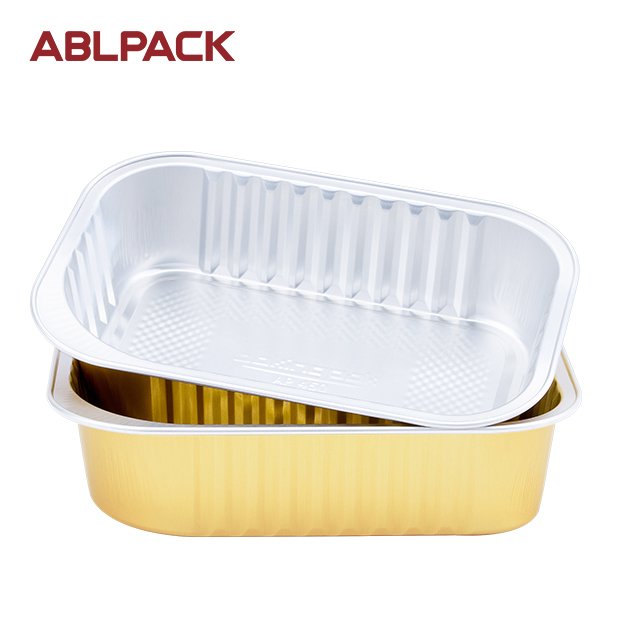 ABLPACK 450 ML/15 OZ oblong aluminum foil takeaway food tray with pet lid ABLPACK 450 ML/15 OZ oblong aluminum foil takeaway food tray with pet lid