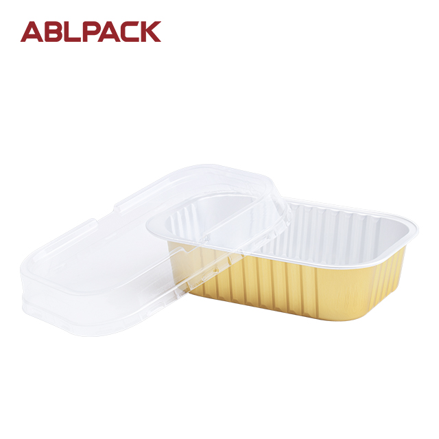ABLPACK 450 ML/15 OZ oblong aluminum foil takeaway food tray with pet lid ABLPACK 450 ML/15 OZ oblong aluminum foil takeaway food tray with pet lid