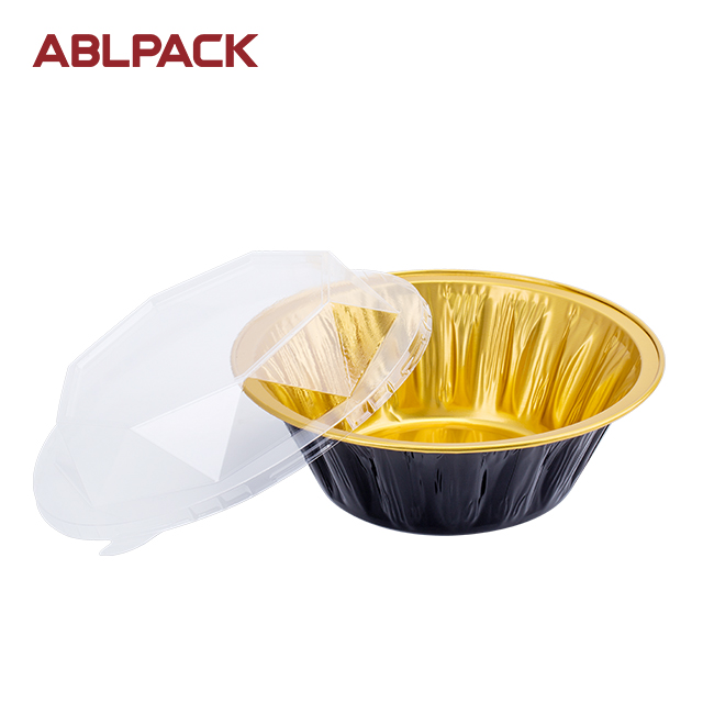 ABLPACK 550ML/ 18 OZ Round shape aluminum foil baking bowl with PET lid ABLPACK 550ML/ 18 OZ Round shape aluminum foil baking bowl with PET lid