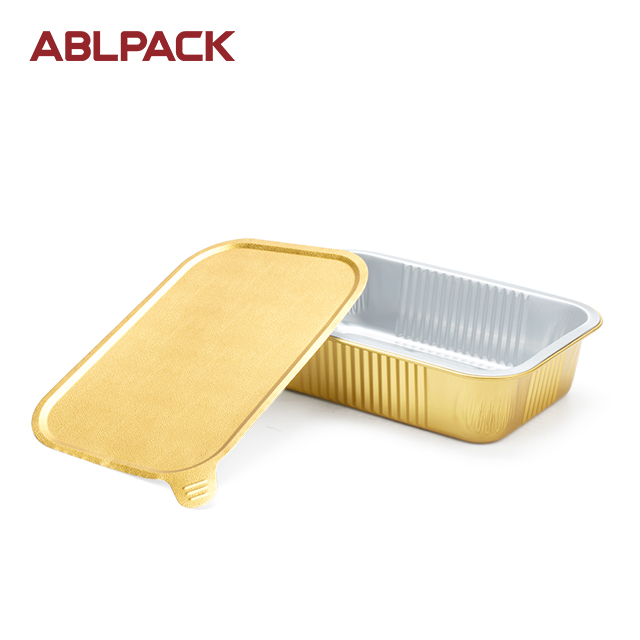 China High Quality Regular Aluminum Foil Container Supplier –ABLPACK 750 ML/25 OZgold aluminum foil takeaway food tray with hot sealing lids – ABL Baking detail pictures
